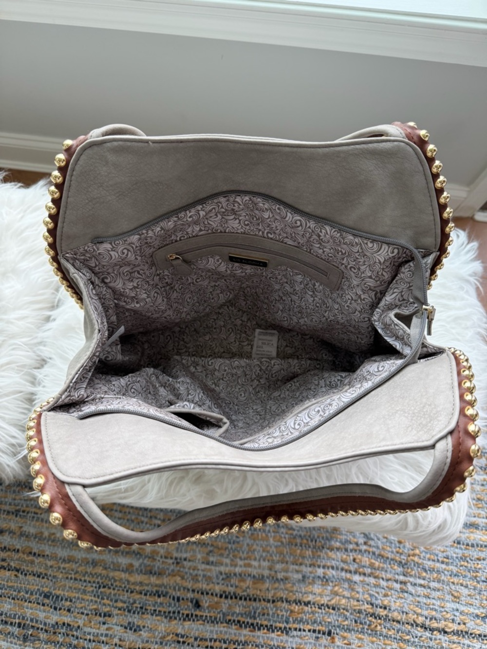 Big Buddha Gray Tote with Gold Stud Trim - Picture 2 of 3